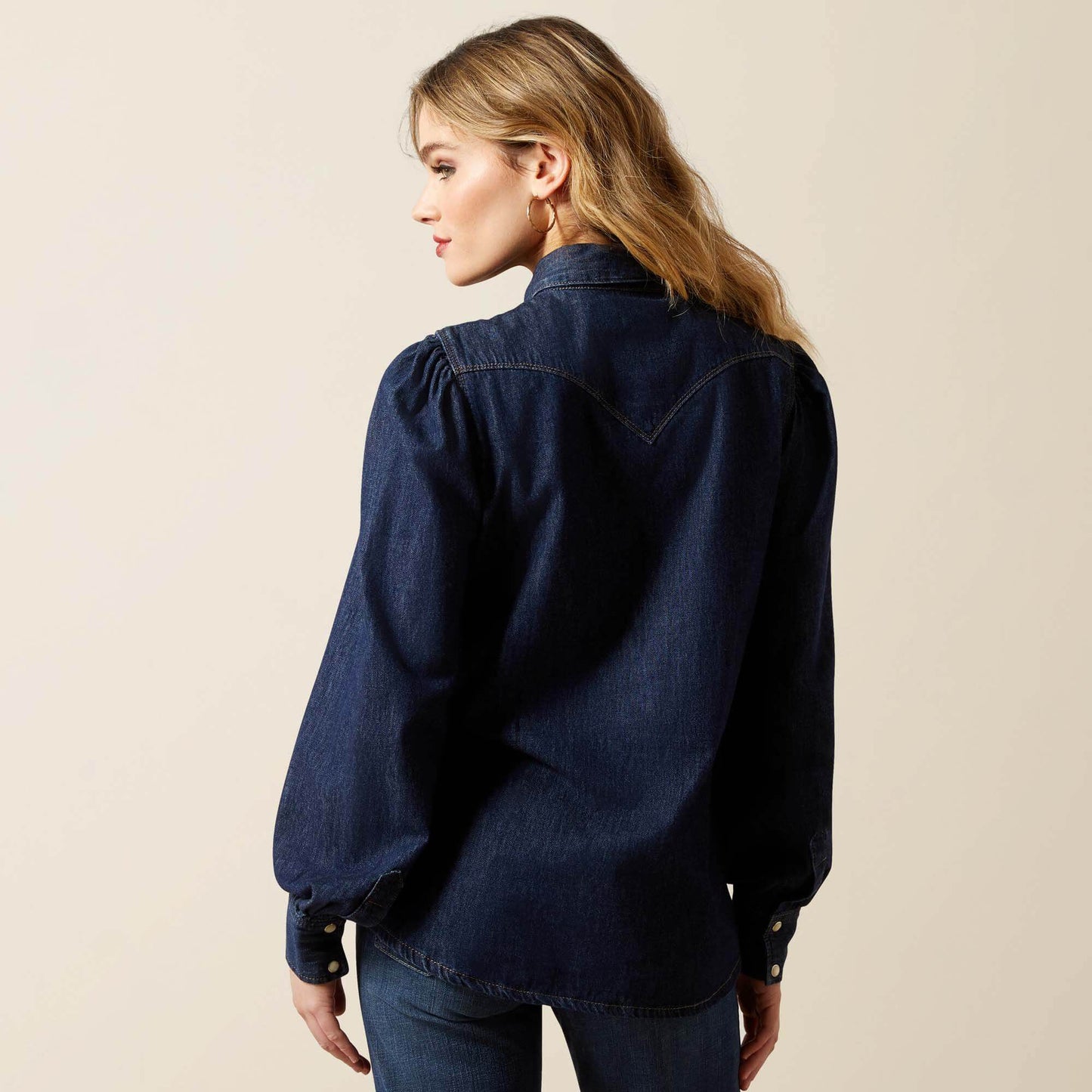 Ariat On Sale - Puff Sleeve Denim Snap Shirt