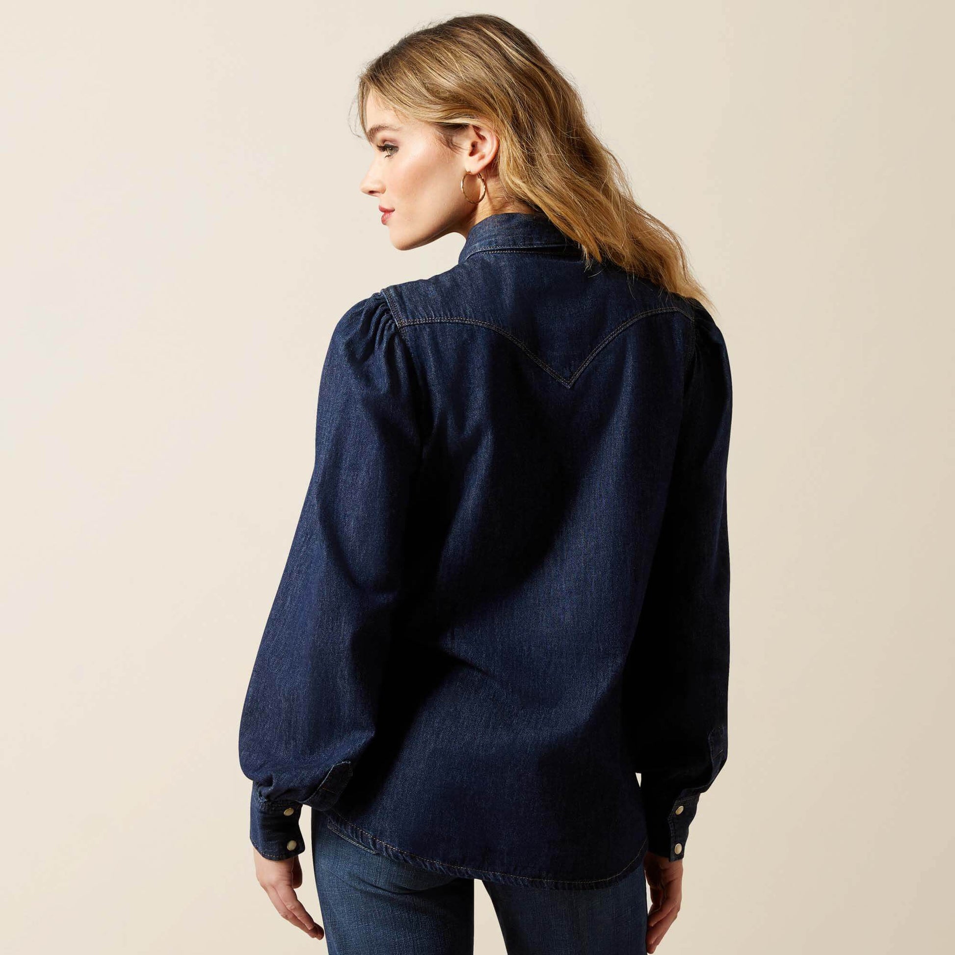 Ariat On Sale - Puff Sleeve Denim Snap Shirt